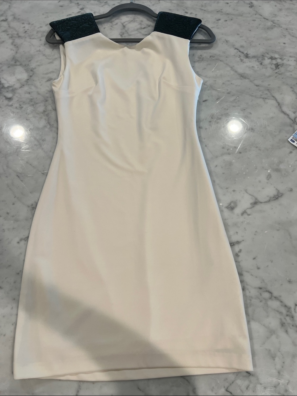 Guess Cream Mini Dress with Black Textured Shoulder Panels